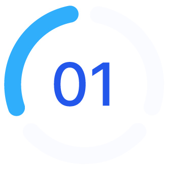 Blue progress circle with number 01 inside.